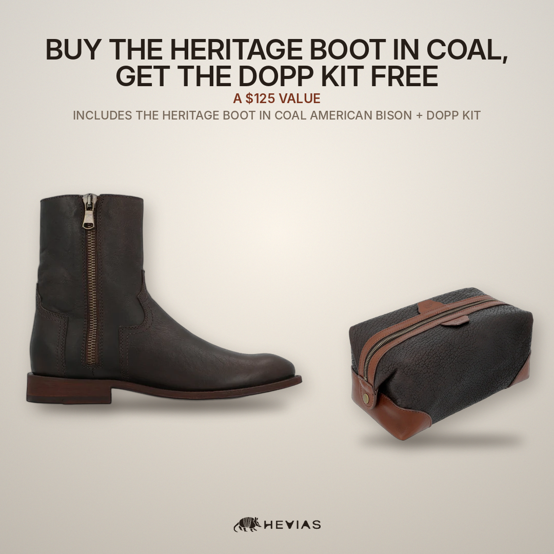 Heritage American Bison in Coal + Heritage Dopp Kit